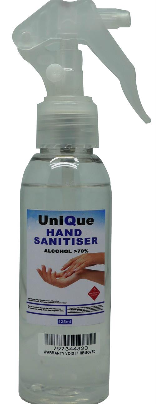 UniQue 125ml Hand Sanitiser Spray Bottle Retail Box No (3 pack by Valotronics)