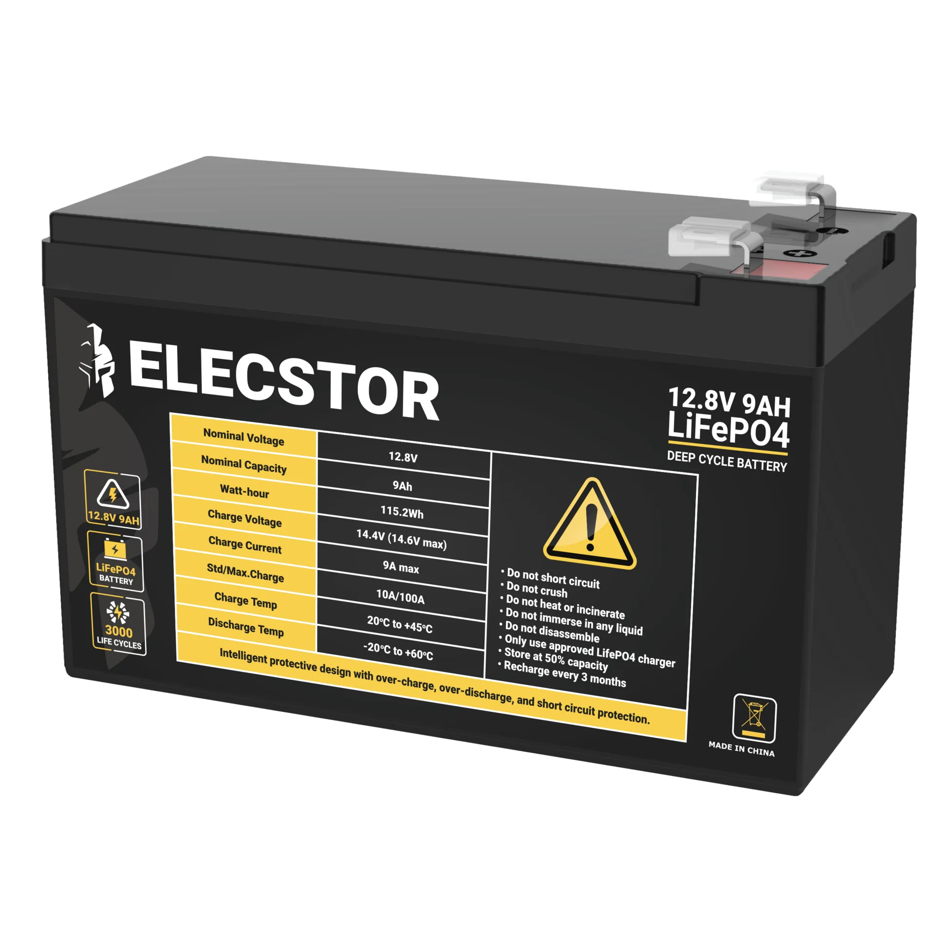 Elecstor 12V 9A LIFEPO4 Battery 3000 CYCLES