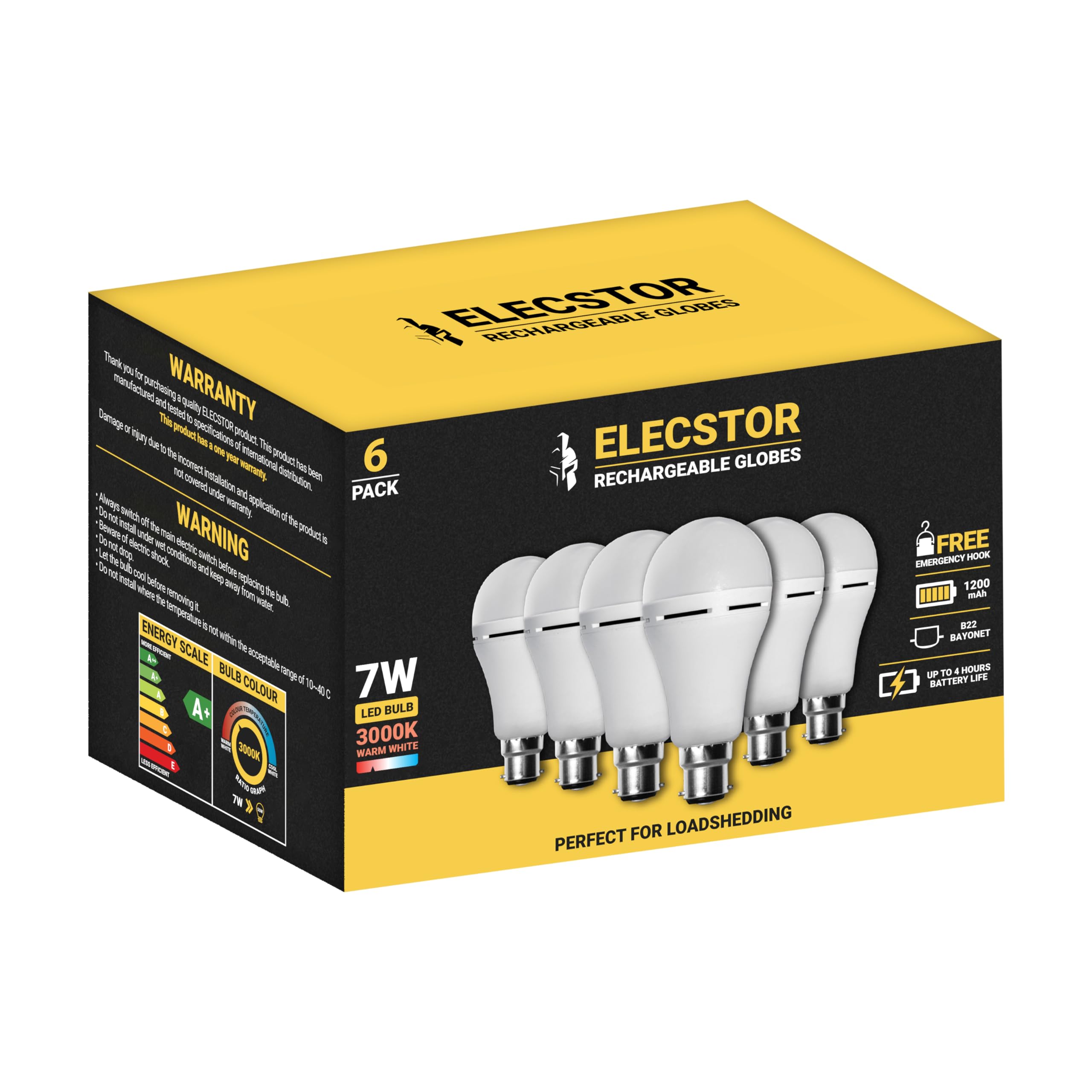 Elecstor B22 7W Rechargeable Warm White - 6 PACK