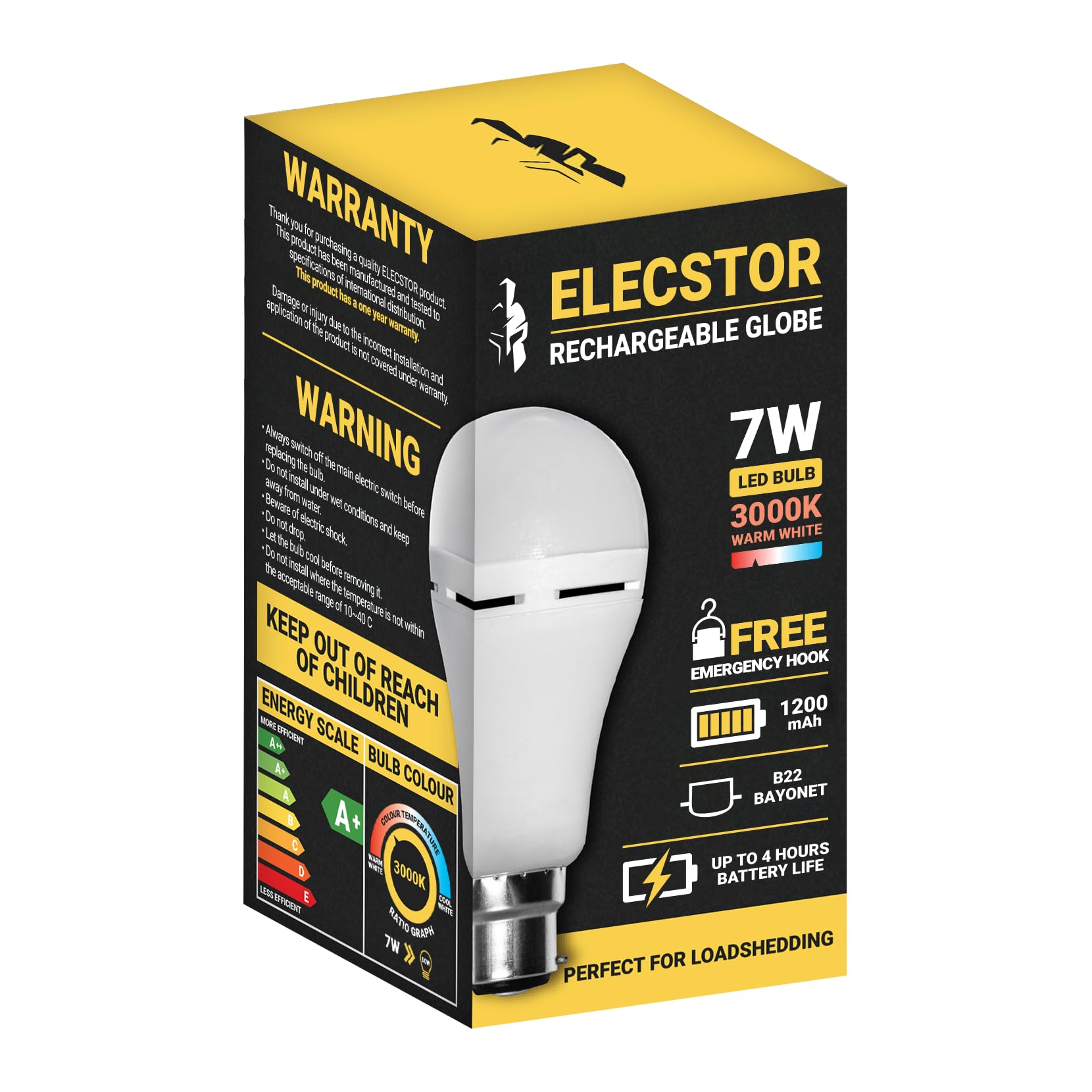 Elecstor B22 7W Rechargeable Warm White (2 pack by Valotronics)