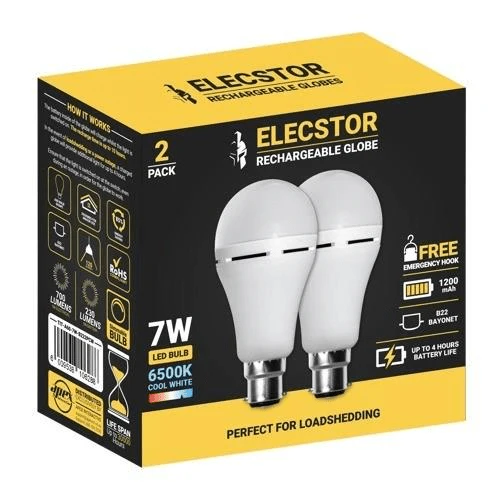 Elecstor B22 7W Rechargeable cool White - 2 PACK (2 pack by Valotronics)