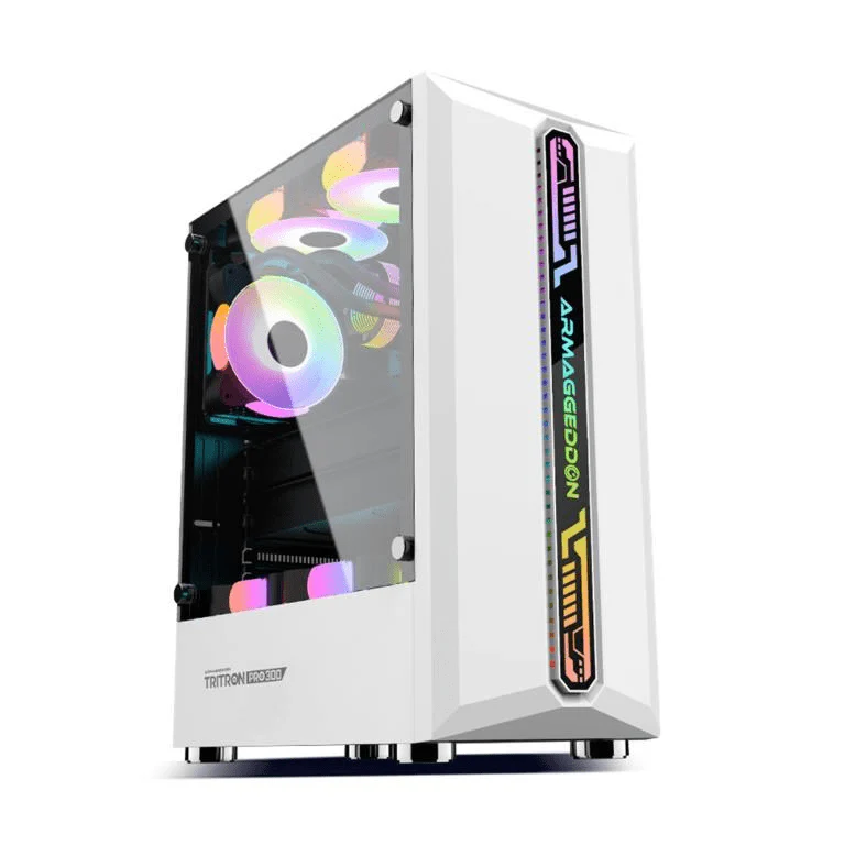 Armaggeddon Tritron Pro 300 ATX Gaming Case with 3x ARGB Fans - White